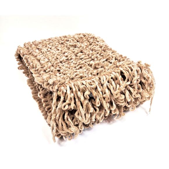 Soft Acrylic Fringed Scarf Tan Brown Soft Loop Made In Taiwan 56”x7" - Picture 3 of 9